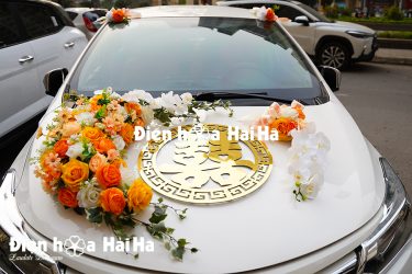 Bộ hoa lụa kết xe cưới Rose Gold