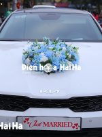 Hoa lụa kết xe cưới tông xanh Trọn Vẹn