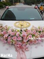 Hoa lụa xe cưới Cổ Điển tông hồng lãng mạn