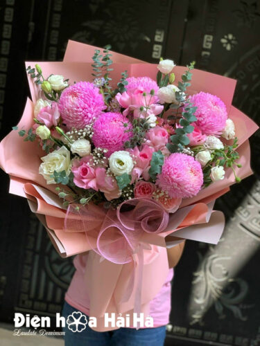 Bó hoa cúc mẫu đơn màu hồng - Hạnh phúc