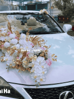 Bộ hoa lụa xe cưới dải hoa hồng LUXURY điểm đồng sang trọng