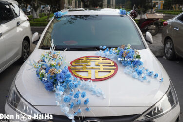 Bộ hoa giả trang trí xe cưới Khổng Tước Thiên Thanh