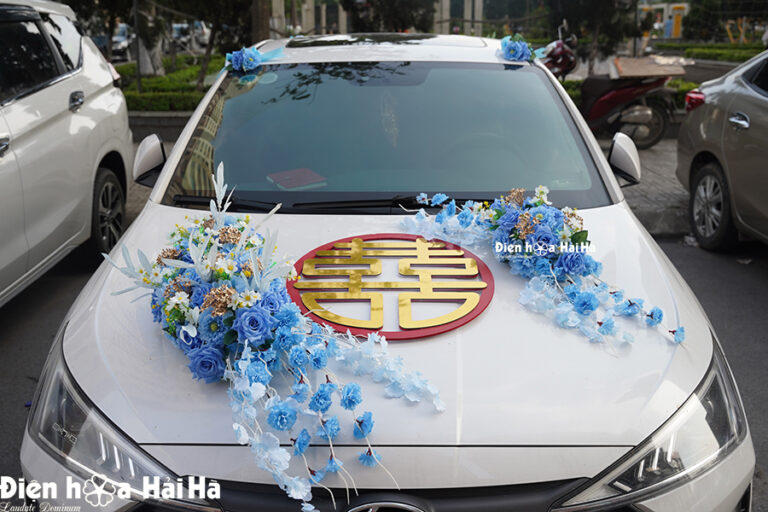 Bộ hoa giả trang trí xe cưới Khổng Tước Thiên Thanh