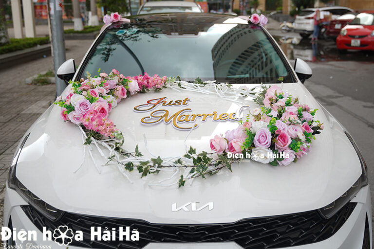 Bộ hoa lụa xe cưới nhập khẩu cao cấp bao bền