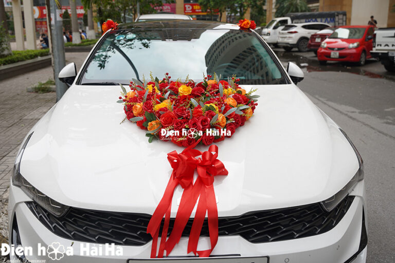 Bộ hoa lụa xe cưới tình yêu rực rỡ