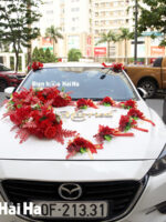 Hoa lụa trang trí xe cưới trái tim Hồ Điệp đỏ cao cấp