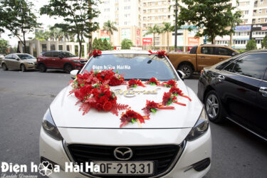 Hoa lụa trang trí xe cưới trái tim Hồ Điệp đỏ cao cấp