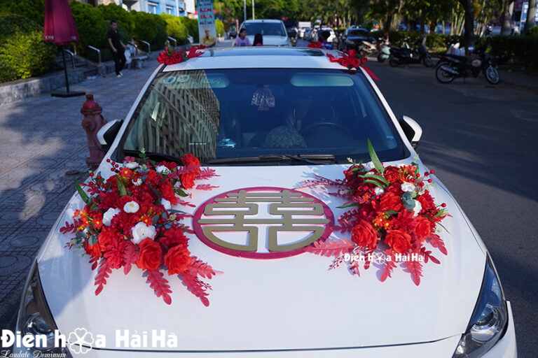 Bán hoa lụa kết xe cưới song hỷ Uyên Ương