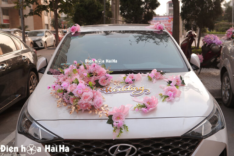 Bộ hoa lụa xe cưới trái tim mẫu mới