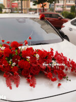 Mẫu hoa giả trang trí xe cưới hoa lan đỏ giá rẻ hot nhất năm