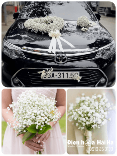 (SET18) Hoa trang trí xe cưới mầu trắng - Ưng Ý
