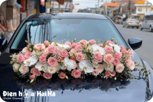 (SET24) Hoa trang trí xe cưới mầu hồng kem - Hoan Hỷ