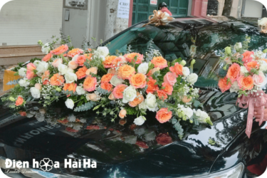 (SET27) Hoa trang trí xe cưới mầu cam - Niềm Vui Chung