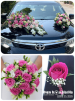 (SET30) Hoa trang trí xe cưới mầu hồng thẫm- Trăm Năm