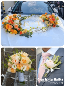 (SET34) Hoa xe cưới mầu cam trắng - Chung Thủy