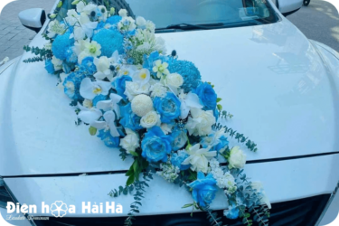 (SET36) Hoa trang trí xe cưới mầu trắng xanh - Chân Tình