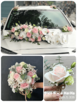 (SET40) Hoa xe cưới mầu hồng kem - Sâu Đậm