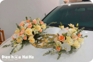 (SET45) Hoa trang trí xe cưới mầu cam nhạt - Chung Chia