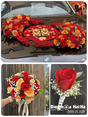 (SET50) Xe hoa cưới mầu đỏ cam - Ánh Sáng Mới