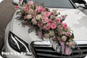 (SET51) Hoa trang trí xe cưới mầu trắng hồng - Mãi có nhau