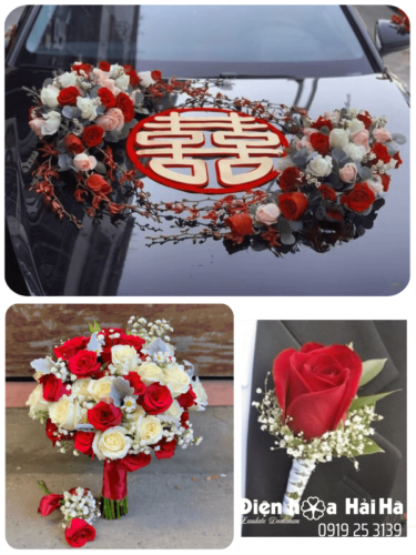 (SET56) Xe hoa cưới mầu đỏ trắng - Hòa Quyện